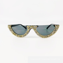 Women Trendy Half Frame Rimless Cat Eye Sunglasses Rhinestone Women Summer 2018 Fashion Shades